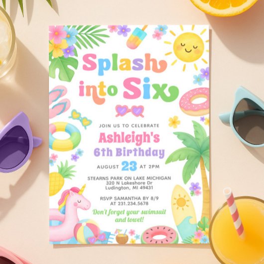 Zomer 6e verjaardag uitnodiging - Splash in Six