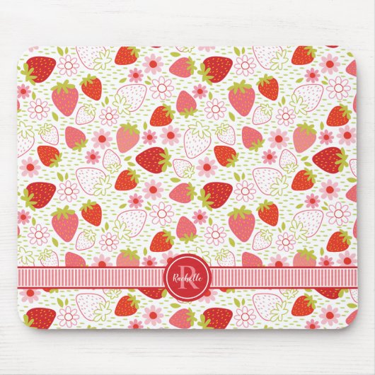 Zomer aardbei fruit patroon met monogram muismat (Voorkant)