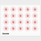 Zomer Aardbei roze en wit retouradres Ronde Sticker (Vel)