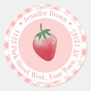 Zomer Aardbei Roze En Witte Retouradres Ronde Sticker