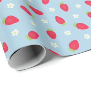 Zomer aardbeien op blauw (grote schaal) cadeaupapier