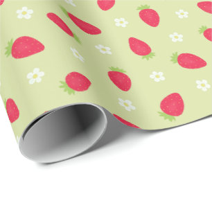 Zomer aardbeien op groen (grote schaal) cadeaupapier