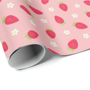 Zomer aardbeien op roze (grote schaal) cadeaupapier