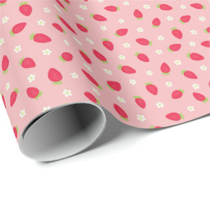 Zomer aardbeien op roze (kleine schaal) cadeaupapier