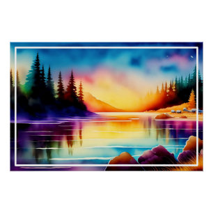 Zomer achtergrond met zonsondergang palmbomen perfect poster