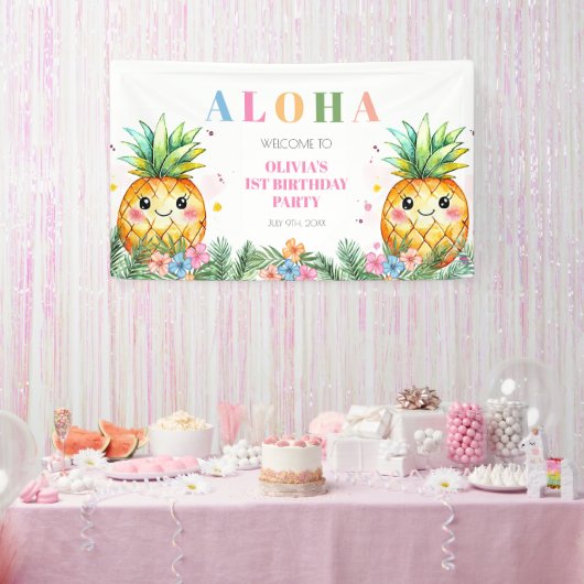 Zomer Ananas Aloha Kinder 1e Verjaardag Welkom Spandoek (Feest)