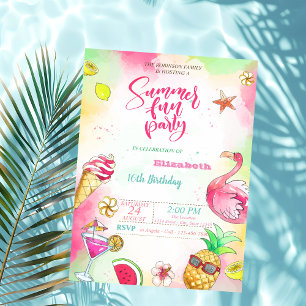 Zomer, Ananas, Flamingo Verjaardagsfeestje Kaart