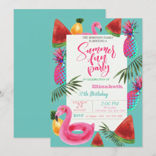 Zomer, ananas, Watermeloen Birthday Party Kaart