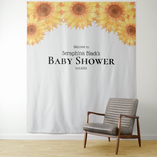 Zomer Aquarel Zonnebloemen Baby Shower Achtergrond Wandkleed (In situ)