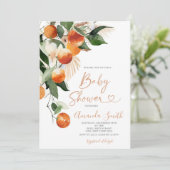 Zomer Baby shower Citrus Sinaasappel Baby in bloei Kaart (Staand voorkant)