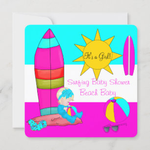 Zomer Baby Shower Meisje Strand Baby Surfen Baby 4 Kaart