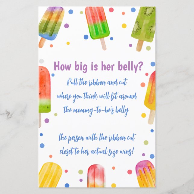 Zomer Baby shower spel Hoe groot is haar buik (Voorkant)