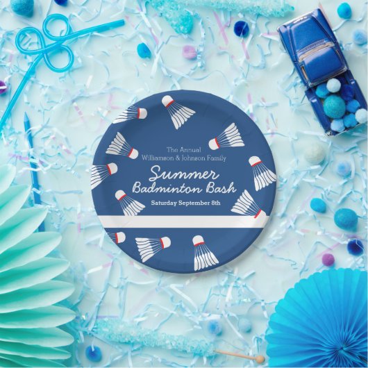 Zomer badminton bash party blauw en wit papieren bordje (Feest)