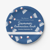 Zomer badminton bash party blauw en wit papieren bordje (Voorkant)