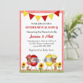 Zomer Barbecue Baby Onthulling Uitnodiging (Staand voorkant)