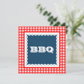 Zomer BBQ Barbecue Gingham Party Uitnodigingen (Staand voorkant)