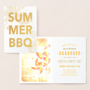 ZOMER BBQ gouden folie bloem Kaarten