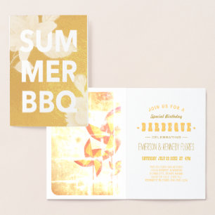 ZOMER BBQ gouden folie bloem Kaarten