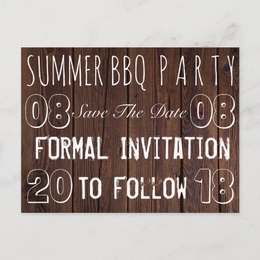 Zomer BBQ Party Save The Date Rustic Brown Wood Aankondigingskaart (Voorkant)