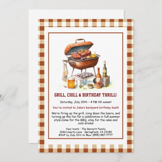 Zomer BBQ Verjaardag Uitnodiging met Bier Achtertu (Voorkant / Achterkant)