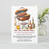Zomer BBQ-verjaardagsuitnodiging met bier achtertu Kaart (Staand voorkant)