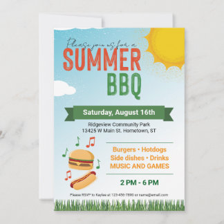 Zomer BBQ Vlakke Vakantiekaart Feestdagenkaart