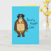 Zomer Beer in Bikini op het strand Wenskaart Kaart (Gele Bloem)