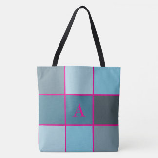 Zomer blauw en hete roze monogram geometrisch draagtas