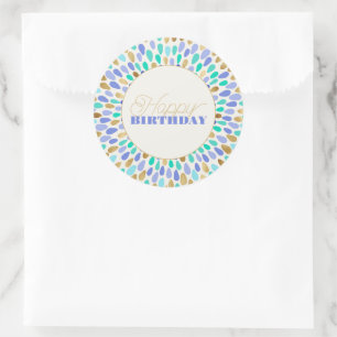 Zomer Blauw Goud Bloem Burst Ronde Sticker