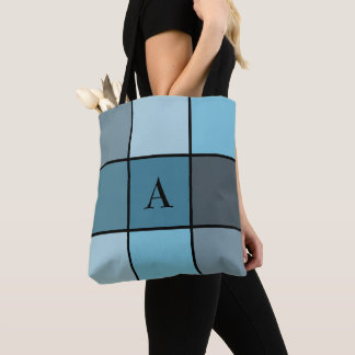 Zomer Blauw Initiaal Monogram Geometrisch Draagtas