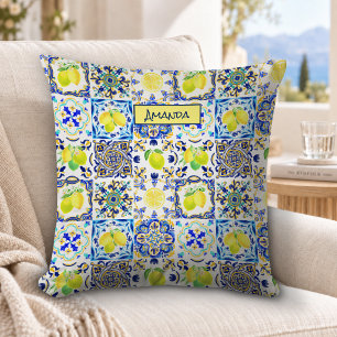 Zomer Blauw Mediterraan Siciliaans Citrus Patroon Kussen