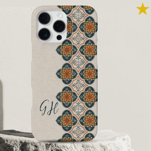 Zomer Blauw Oranje Portugese Tegel Monogram iPhone 16 Pro Max Hoesje