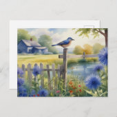 Zomer Blauw Vogel Natuur Huis Briefkaart Waterverf (Voorkant / Achterkant)