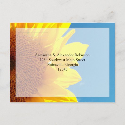 Zomer Blauwe Hemel met Gele Zonnebloem RSVP Antwoo Uitnodiging Briefkaart (Achterkant)