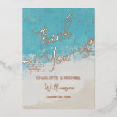 Zomer blauwe oceaan foto overlay bruiloft dank u folie uitnodiging (Voorkant)