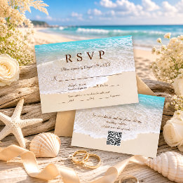 Zomer Blauwe Oceaan Golven Tropisch Strand Bruilof RSVP Kaartje