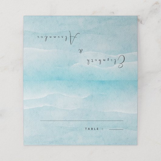 Zomer Blauwe Oceaan Strand Trouwplaats Kaart (Buitenkant ongevouwen)