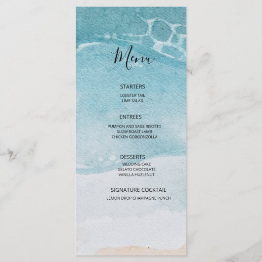 Zomer Blauwe Strand Huwelijk Menu (Voorkant)