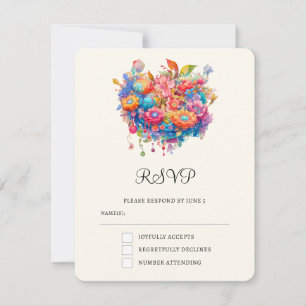 Zomer Bloem Boeket Whimsical Boho Bruiloft RSVP Kaartje