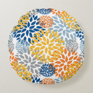 Zomer Bloemen Abstracte Heldere Kleuren Patroon Rond Kussen