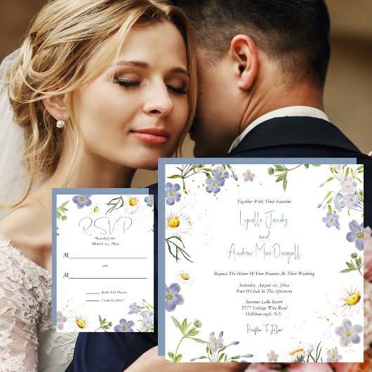 Zomer Bloemen Blauw Huwelijksuitnodiging Kaart