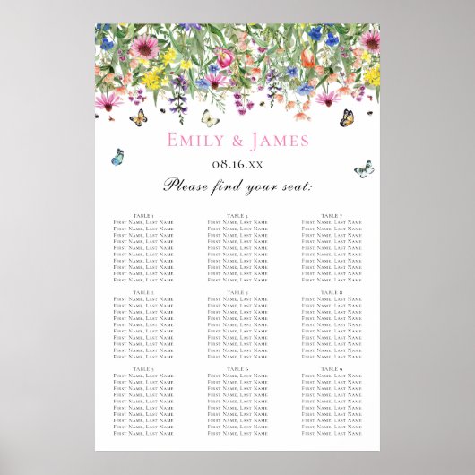 Zomer Bloemen Bruiloft Zitkaarten Poster (Voorkant)