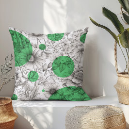 Zomer Bloemen decoratief Kelly Green Retro pioenen Kussen