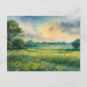 Zomer Bloemen Veld Aquarel Natuur Briefkaart