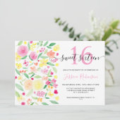 Zomer bloemenroze waterverf Sweet 16 foto Kaart (Staand voorkant)