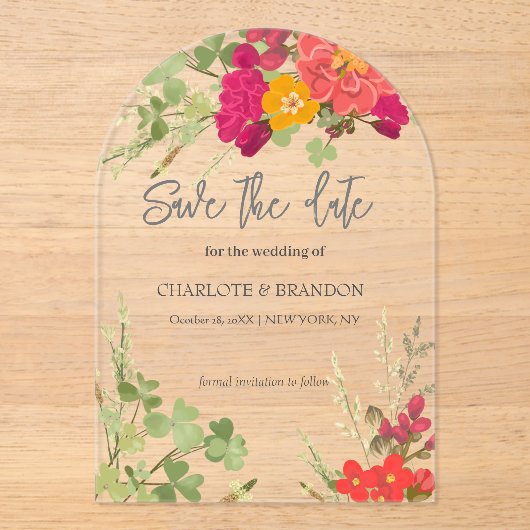 Zomer Bloementuin Wildbloemen Bruiloft Acryl Uitnodigingen (Voorkant)