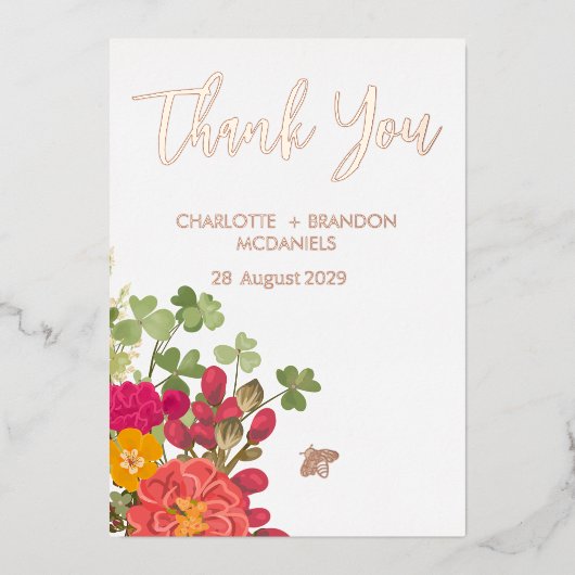 Zomer Bloementuin Wildbloemen Bruiloft Dank u Folie Uitnodiging (Voorkant)