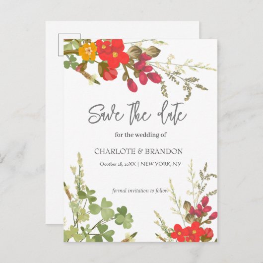 Zomer bloementuin wilde bloemen bruiloft aankondigingskaart (Voorkant / Achterkant)