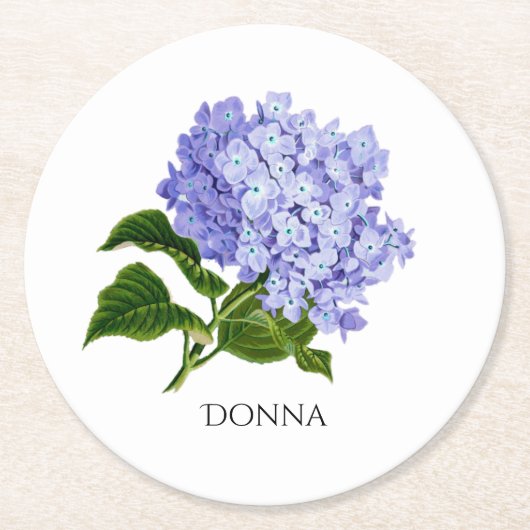 Zomer Bloemige Hydrangea Gepersonaliseerde Onderze Ronde Kartonnen Onderzetter (Voorkant)