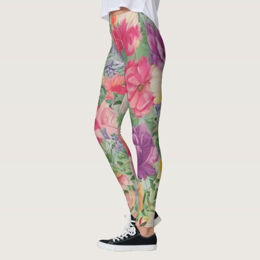 Zomer Blooms Waterverf Bloem Collage Leggings (Links)